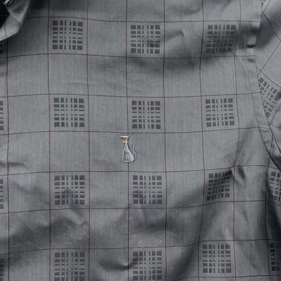 Simon Carter London Gray Checkered Geometric Button Up Slim Fit 44cm 17.5” - Picture 6 of 7